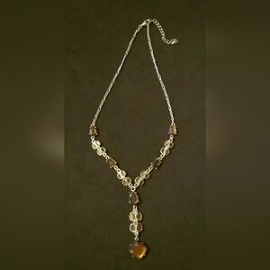 Vintage "Shades of Amber" Gold Plated Necklace w/Drop Stone Pendant-Very Nice!!